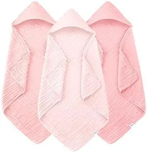 Muslin Hooded Baby Bath Towels - 3 Pack 100% Cotton Ultra-Soft Towels for Newborns, Infants, Toddlers - 32x32 Inch - Highly Absorbent, Quick-Dry Essentials for Bath Time, Beach, Pool, Pink Series Muslin Hooded Baby Bath Towels - 3 Pack 100% Cotton Ultra-Soft Towels for Newborns, Infants, Toddlers - 32x32 Inch - Highly Absorbent, Quick-Dry Essentials for Bath Time, Beach, Pool, Pink Series