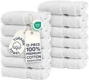 Hotel & Spa Quality 100% Cotton Premium Turkish Towels | Soft & Absorbent (12-Piece Washcloths, White) Premium Cotton Turkish Washcloths, 12-Pack 13x13, Oeko-Tex Certified, Soft Absorbent Face Towels Hotel & Spa Quality 100% Cotton Premium Turkish Towels | Soft & Absorbent (12-Piece Washcloths, White) Premium Cotton Turkish Washcloths, 12-Pack 13x13, Oeko-Tex Certified, Soft Absorbent Face Towels