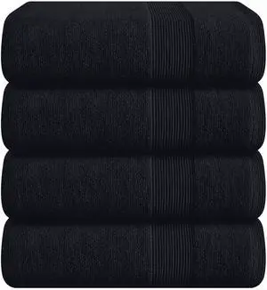 4 Pack Bath Towel Set 27x54, 100% Ring Spun Cotton, Ultra Soft Highly Absorbent Machine Washable Hotel Spa Quality Bath Towels for Bathroom, 4 Bath Towels - Black 4 Pack Bath Towel Set 27x54, 100% Ring Spun Cotton, Ultra Soft Highly Absorbent Machine Washable Hotel Spa Quality Bath Towels for Bathroom, 4 Bath Towels - Black