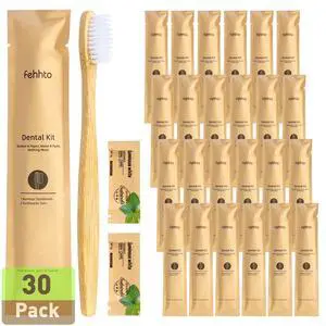 30 Pack Bamboo Toothbrushes Kit, Disposable Travel Toothbrushes with Toothpaste (6g), Individually Wrapped Guest Dental Kit for Hotel Amenities, Airbnb Hosts, Travel & Camping 30 Pack Bamboo Toothbrushes Kit, Disposable Travel Toothbrushes with Toothpaste (6g), Individually Wrapped Guest Dental Kit for Hotel Amenities, Airbnb Hosts, Travel & Camping