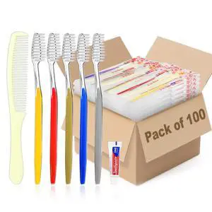 100 Disposable Toothbrushes with Toothpaste and Comb Individually Wrapped | Bulk Toothbrush Kit Suitable for Hotel,Air Bnb,Shelter,Homeless,Nursing Home,Charity 100 Disposable Toothbrushes with Toothpaste and Comb Individually Wrapped | Bulk Toothbrush Kit Suitable for Hotel,Air Bnb,Shelter,Homeless,Nursing Home,Charity