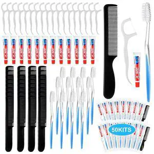 50 Sets Disposable Toothbrush Floss Comb Kits Individually Wrapped | Includes Toothpaste Floss Comb, for Travel Hotel Shelter Nursing Home Charity, Portable Hygiene Care Package Essentials Bulk 50 Sets Disposable Toothbrush Floss Comb Kits Individually Wrapped | Includes Toothpaste Floss Comb, for Travel Hotel Shelter Nursing Home Charity, Portable Hygiene Care Package Essentials Bulk