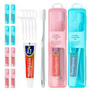 Travel Toothbrush Kit Includes Travel-Sized Toothbrushes, 25g Travel Toothpaste, 5 Floss Picks, a Travel Toothbrush Holder, Ideal for Home, Hotels (Blue, Pink, 10-Pack) Travel Toothbrush Kit Includes Travel-Sized Toothbrushes, 25g Travel Toothpaste, 5 Floss Picks, a Travel Toothbrush Holder, Ideal for Home, Hotels (Blue, Pink, 10-Pack)