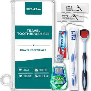 Travel Oral Care Kit with Premium Name Brand Toothbrush, Toothpaste & Floss | Toothbrush & Toothpaste Set, Travel Size Toiletries & Travel Essentials Oral Care, TSA Approved Bag Travel Oral Care Kit with Premium Name Brand Toothbrush, Toothpaste & Floss | Toothbrush & Toothpaste Set, Travel Size Toiletries & Travel Essentials Oral Care, TSA Approved Bag
