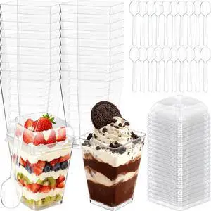5oz Plastic Dessert Cups with Lids and Spoons, Clear, 20 Pack | Small Yogurt Parfait Cups with Lids, Mini Dessert Shooter Cups, Square Party Appetizer Cups, Fruit, Pudding, Trifle Ice Cream 5oz Plastic Dessert Cups with Lids and Spoons, Clear, 20 Pack | Small Yogurt Parfait Cups with Lids, Mini Dessert Shooter Cups, Square Party Appetizer Cups, Fruit, Pudding, Trifle Ice Cream