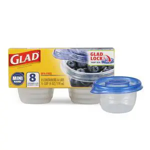 GladWare Mini Round Food Storage Containers, 4 Oz, 8 Count | BPA-free, lock-tight seal for snacks, portion control, and on-the-go; reusable and stackable GladWare Mini Round Food Storage Containers, 4 Oz, 8 Count | BPA-free, lock-tight seal for snacks, portion control, and on-the-go; reusable and stackable