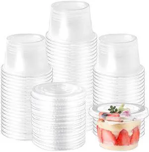 100 Pack 8 OZ Disposable Plastic Cups with Flat Lids,Clear Dessert Cups Plastic Containers,Mini Plastic Containers for Drink,Yogurt,Parfaits,Soups,Snacks,Salad,Fruit, 3.5 x 2.5 x 2.5 Inch 100 Pack 8 OZ Disposable Plastic Cups with Flat Lids,Clear Dessert Cups Plastic Containers,Mini Plastic Containers for Drink,Yogurt,Parfaits,Soups,Snacks,Salad,Fruit, 3.5 x 2.5 x 2.5 Inch