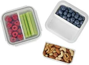 2 Compartment Small Snack Containers, 1.1 cup - 2 Pack | Mini Snack Containers for Mini Fridge, Removable Compartments, Airtight Lids, Reusable, BPA Free 2 Compartment Small Snack Containers, 1.1 cup - 2 Pack | Mini Snack Containers for Mini Fridge, Removable Compartments, Airtight Lids, Reusable, BPA Free