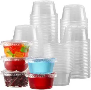 130 sets - 2 oz Jello Shot Cups, Small Plastic Containers with Lids, Airtight and Stackable Portion Cups, Salad Dressing Container, Dipping Sauce Cups, Condiment Cups 130 sets - 2 oz Jello Shot Cups, Small Plastic Containers with Lids, Airtight and Stackable Portion Cups, Salad Dressing Container, Dipping Sauce Cups, Condiment Cups