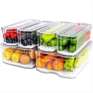 6 Pack Clear Fridge Organizer Bins with Drain Trays - Stackable | BPA-Free PET, 6 Pack: 6 lidded Bins (Not drawer), Helps Keep Produce Fresh, 14L Capacity, Hand Wash Only 6 Pack Clear Fridge Organizer Bins with Drain Trays - Stackable | BPA-Free PET, 6 Pack: 6 lidded Bins (Not drawer), Helps Keep Produce Fresh, 14L Capacity, Hand Wash Only