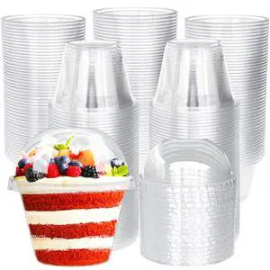 100 Pack 6 oz Plastic Dessert Cups,Disposable Parfait Cups with Dome Lids (No Hole),Clear Plastic Party Cups for Fruit,Ice Cream,Yogurt,Cold Drinks,Cupcake,Snack 100 Pack 6 oz Plastic Dessert Cups,Disposable Parfait Cups with Dome Lids (No Hole),Clear Plastic Party Cups for Fruit,Ice Cream,Yogurt,Cold Drinks,Cupcake,Snack