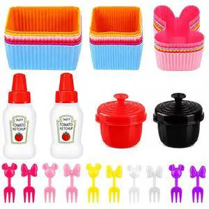 32 Pieces Bento Box Accessories Set, Silicone Lunch Box Dividers Mini Ketchup Bottle Salad Dressing Container and Fruit Picks, Cupcake Baking Cups Liners 32 Pieces Bento Box Accessories Set, Silicone Lunch Box Dividers Mini Ketchup Bottle Salad Dressing Container and Fruit Picks, Cupcake Baking Cups Liners