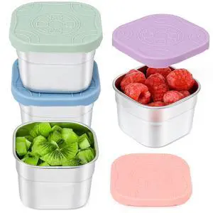 4-Pack Stainless Steel Snack Containers with Silicone Lids - 4.7oz Reusable Small Food Containers for Snacks Condiments, Salad Dressing Container, Leak-Proof, BPA-Free 4-Pack Stainless Steel Snack Containers with Silicone Lids - 4.7oz Reusable Small Food Containers for Snacks Condiments, Salad Dressing Container, Leak-Proof, BPA-Free