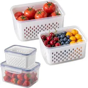 2 Pack Fruit Storage Containers for Fridge with Removable Colanders, Dishwasher & Microwave safe Produce Storage Containers with Lids Keep Fruits, Vegetables, Berry, Meat Fresh longer 2 Pack Fruit Storage Containers for Fridge with Removable Colanders, Dishwasher & Microwave safe Produce Storage Containers with Lids Keep Fruits, Vegetables, Berry, Meat Fresh longer