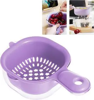Kitchen Dual-Layer Draining Basket With Handle, Small Fruit Spinner And Strainer, Mini Colander, Dual Layer Rinser, Watermelon Bowl Strainer Container For Berries, Vegetables, Fruits (Purple) Kitchen Dual-Layer Draining Basket With Handle, Small Fruit Spinner And Strainer, Mini Colander, Dual Layer Rinser, Watermelon Bowl Strainer Container For Berries, Vegetables, Fruits (Purple)
