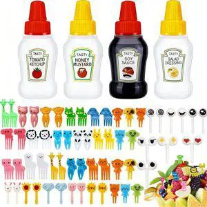 64Pcs Kids Lunch Accessories, Mini Ketchup Bottle for Bento Box Accessories | Mini Condiment Squeeze Bottles for Lunch Box Supplies, Small Sauce Containers with Lids, Cute Fun Animal Food Fruit Picks 64Pcs Kids Lunch Accessories, Mini Ketchup Bottle for Bento Box Accessories | Mini Condiment Squeeze Bottles for Lunch Box Supplies, Small Sauce Containers with Lids, Cute Fun Animal Food Fruit Picks