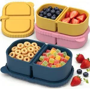 3 Pack Silicone Snack Containers for Kids, 2 Compartment Lunch Box | 8 oz Capacity, Leakproof Lid, Food Grade Silicone, Separate Compartments for School Lunch, Daycare and Travel 3 Pack Silicone Snack Containers for Kids, 2 Compartment Lunch Box | 8 oz Capacity, Leakproof Lid, Food Grade Silicone, Separate Compartments for School Lunch, Daycare and Travel
