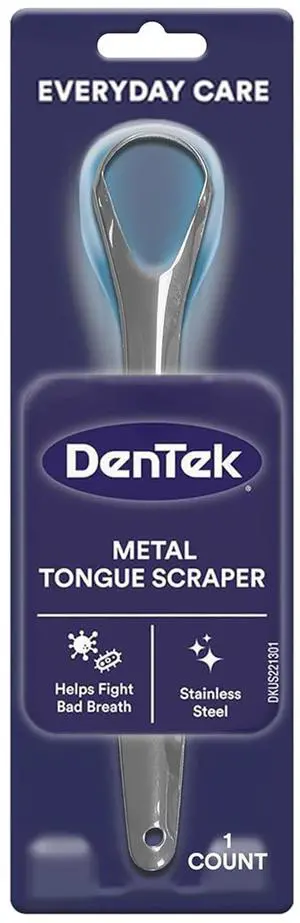 Metal Tongue Scraper for Better Oral Health, 1 Count | Removes Bacteria, Fights Bad Breath 100% Stainless Steel, Dishwasher-Safe, Slim Design, Works Gently Metal Tongue Scraper for Better Oral Health, 1 Count | Removes Bacteria, Fights Bad Breath 100% Stainless Steel, Dishwasher-Safe, Slim Design, Works Gently