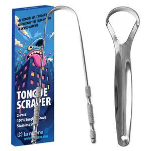 Tongue Scraper (2 Pack), 100% Stainless Steel, Easy to Use Tongue Scraper for Adults, Tongue Cleaner Tongue Scraper (2 Pack), 100% Stainless Steel, Easy to Use Tongue Scraper for Adults, Tongue Cleaner