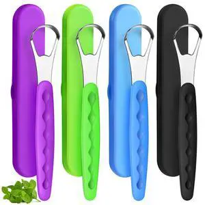 4 Pcs Tongue Scraper Cleaner Adults Kids,Green, Blue, Black and Purple | Stainless Steel Tongue Brush, Metal Scraper, Reduce Bad Breath, with Travel Cases 4 Pcs Tongue Scraper Cleaner Adults Kids,Green, Blue, Black and Purple | Stainless Steel Tongue Brush, Metal Scraper, Reduce Bad Breath, with Travel Cases