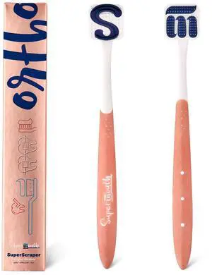 Ortho Tongue Scraper for Braces & Aligners, Rose Gold | Patented Brush, Scrubber & Scraper Removes Odor-Causing Buildup, Gentle with Braces & Aligners, Teens & Adults Ortho Tongue Scraper for Braces & Aligners, Rose Gold | Patented Brush, Scrubber & Scraper Removes Odor-Causing Buildup, Gentle with Braces & Aligners, Teens & Adults