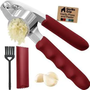 Garlic Peeler and Press Set, Heavy Duty Mincer, Red | Large Chamber for Cloves, Soft Comfortable Handle, Easily Mince and Crush Garlics, Nuts, Seeds, Ginger, Home Kitchen Gadgets Garlic Peeler and Press Set, Heavy Duty Mincer, Red | Large Chamber for Cloves, Soft Comfortable Handle, Easily Mince and Crush Garlics, Nuts, Seeds, Ginger, Home Kitchen Gadgets