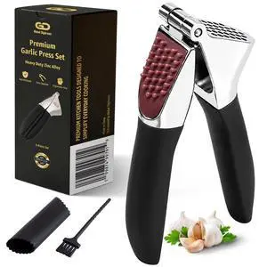 Garlic Press Set Heavy Duty Garlic Crusher & Mincer | No Peel Required | Easy Squeeze & Clean | Ergonomic Handle | Ginger Press Silicone Peeler & Cleaning Brush | Large Chamber Kitchen Tool Garlic Press Set Heavy Duty Garlic Crusher & Mincer | No Peel Required | Easy Squeeze & Clean | Ergonomic Handle | Ginger Press Silicone Peeler & Cleaning Brush | Large Chamber Kitchen Tool
