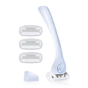 Razors for Women, Cool Blue - 1 Handle, 4 Refills & Magnetic Holder | 5 blade womens razors for sensitive skin, Surrounded by aloe shave soap, Ergonomic handle, Pivoting head, Magnetic Holder Razors for Women, Cool Blue - 1 Handle, 4 Refills & Magnetic Holder | 5 blade womens razors for sensitive skin, Surrounded by aloe shave soap, Ergonomic handle, Pivoting head, Magnetic Holder
