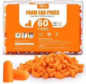 60 Pairs Foam Ear Plugs, Ear Plugs for Sleeping Noise Cancelling | 32dB NRR, 38dB SNR Earplugs for Sleeping, Snoring, Studying, Loud Events, Traveling & Concerts, Orange 60 Pairs Foam Ear Plugs, Ear Plugs for Sleeping Noise Cancelling | 32dB NRR, 38dB SNR Earplugs for Sleeping, Snoring, Studying, Loud Events, Traveling & Concerts, Orange