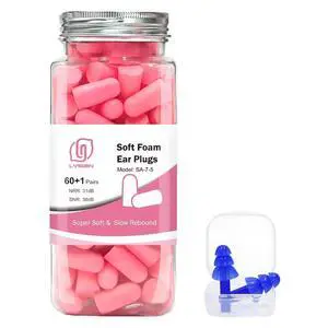 Soft Foam Ear Plugs for Sleeping, 60 Pairs, 38dB SNR, Pink | Soft disposable noise reduction earplugs for snoring, travel, study & loud noise; for women Soft Foam Ear Plugs for Sleeping, 60 Pairs, 38dB SNR, Pink | Soft disposable noise reduction earplugs for snoring, travel, study & loud noise; for women