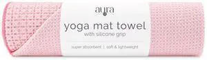 Aura Microfiber Yoga Mat Towel with Grip, 24" x 72", Pink | Silicone Grip Backing, Soft and Absorbent, Quick-Dry for Gym, Pilates, and Hot Yoga, Compact for Gym Bag, Machine Washable Aura Microfiber Yoga Mat Towel with Grip, 24" x 72", Pink | Silicone Grip Backing, Soft and Absorbent, Quick-Dry for Gym, Pilates, and Hot Yoga, Compact for Gym Bag, Machine Washable
