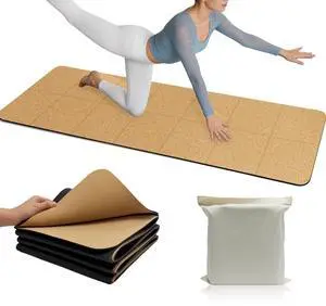 Foldable Cork Yoga Mat 72 * 24 in 4 mm Thick Sweat Resistant with Rubber Base Hot Yoga Mat with Storage Bag Lightweight Grip Mats for Travel and Pilates Fitness Home Workouts Foldable Cork Yoga Mat 72 * 24 in 4 mm Thick Sweat Resistant with Rubber Base Hot Yoga Mat with Storage Bag Lightweight Grip Mats for Travel and Pilates Fitness Home Workouts