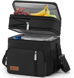 Lunch Bag & Lunch Box for Men Women, Double Deck & Leakproof | Insulated Soft Large Adult Camping Cooler bag for Work, Beach, Picnic, Travel (Black, 15L) Lunch Bag & Lunch Box for Men Women, Double Deck & Leakproof | Insulated Soft Large Adult Camping Cooler bag for Work, Beach, Picnic, Travel (Black, 15L)