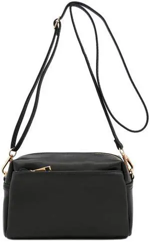 Triple Zip Small Crossbody Bag (Black) Triple Zip Small Crossbody Bag (Black)