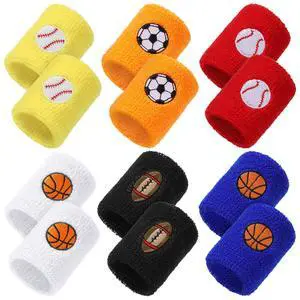 24 Pieces Sports Wristbands for Kids, Colorful Wrist Sweatbands Terry Cloth Wristbands with Soccer Basketball Football Baseball Design for Sports Party Birthday Party Favors, 6 Colors (Bright Color) 24 Pieces Sports Wristbands for Kids, Colorful Wrist Sweatbands Terry Cloth Wristbands with Soccer Basketball Football Baseball Design for Sports Party Birthday Party Favors, 6 Colors (Bright Color)