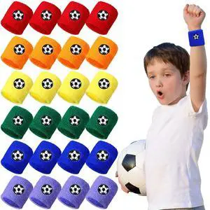 24 Pieces Kids Sweatbands, Children's Athletic Wristbands, Assorted Colors, Football Design, Sports Party Favors for Sports Birthday Party, 6 Colors 24 Pieces Kids Sweatbands, Children's Athletic Wristbands, Assorted Colors, Football Design, Sports Party Favors for Sports Birthday Party, 6 Colors