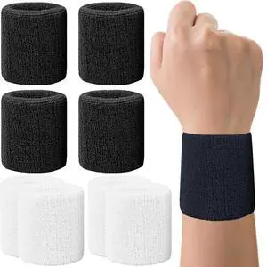 8 Pack Wrist Sweatbands Tennis Wrist Bands Absorbent Sweat Band for Men and Women, Breathable Cotton Sweatbands for Working Out, Football, Basketball, Running Athletic Sports -Black+White 8 Pack Wrist Sweatbands Tennis Wrist Bands Absorbent Sweat Band for Men and Women, Breathable Cotton Sweatbands for Working Out, Football, Basketball, Running Athletic Sports -Black+White