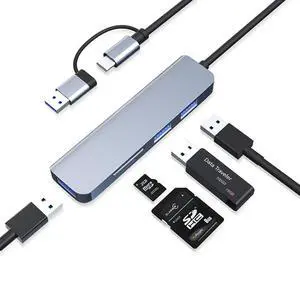 USB Hub 5 Ports, Multiple USB Hub 3.0 & TF/SD Card Reader, USB Splitter 5 in 1 USB Extender Compatible with MacBook/Pad Pro/Dell/HP Laptop/Phones USB Hub 5 Ports, Multiple USB Hub 3.0 & TF/SD Card Reader, USB Splitter 5 in 1 USB Extender Compatible with MacBook/Pad Pro/Dell/HP Laptop/Phones