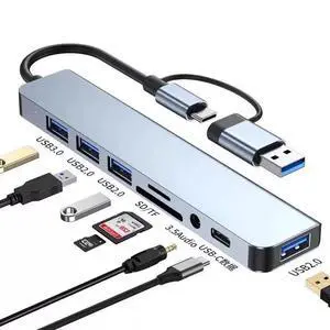 USB C & USB Hub 8-in-1 with USB 3.0, USB-C Ports for PC/Laptops/MacBook Pro/Air/iMac/iPad and More Devices USB C & USB Hub 8-in-1 with USB 3.0, USB-C Ports for PC/Laptops/MacBook Pro/Air/iMac/iPad and More Devices