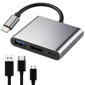 3-in-1 USB C to HDMI Adapter, Hub with 4K HDMI Output for Type C Devices | 100W PD Fast Charging & USB 3.0 Port, Digital AV Multiport Dongle 3-in-1 USB C to HDMI Adapter, Hub with 4K HDMI Output for Type C Devices | 100W PD Fast Charging & USB 3.0 Port, Digital AV Multiport Dongle