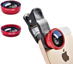 3 in 1 Cell Phone Camera Lens Kit Wide Angle Macro Fisheye Lens Universal (Red) 3 in 1 Cell Phone Camera Lens Kit Wide Angle Macro Fisheye Lens Universal (Red)