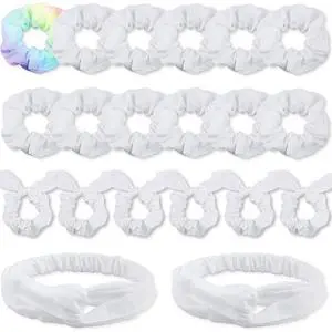 White Scrunchies for Tie Dye, DIY Cotton Bow Scrunchies, Headbands, 3 Kinds of Party Activities Hair Accessories for Girls and Women, 20 Pieces White Scrunchies for Tie Dye, DIY Cotton Bow Scrunchies, Headbands, 3 Kinds of Party Activities Hair Accessories for Girls and Women, 20 Pieces