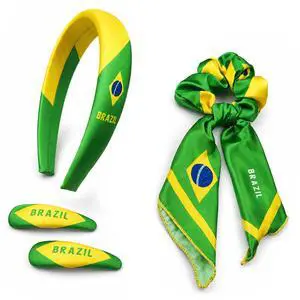 Brazil Flag Women 4-Piece Hair Accessory Set | Hair Ties Headbands for Women Hair Clips Longtail Bow Scrunchie Brazil Flag Women 4-Piece Hair Accessory Set | Hair Ties Headbands for Women Hair Clips Longtail Bow Scrunchie