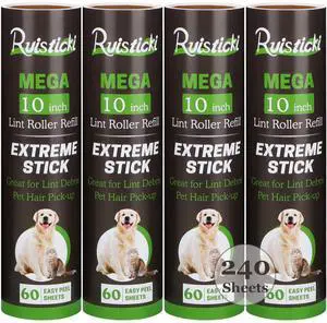 10 inch Lint Roller Refill Compatible with Large Mega 10 in Wide Lint Rollers, Pack of 4 Refills, 60 Sheets per Refill, Total 240 Extreme Stick Sheets 10 inch Lint Roller Refill Compatible with Large Mega 10 in Wide Lint Rollers, Pack of 4 Refills, 60 Sheets per Refill, Total 240 Extreme Stick Sheets