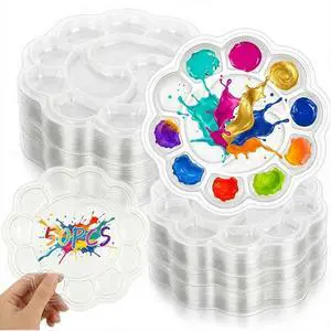Paint Tray Palettes, 50 Pack, One Time Use Plastic, Transparent 5.9 Inch | Mini Watercolor Painting Palettes for Students, Kids, Paint Holder, DIY Craft Class, Paintings Paint Tray Palettes, 50 Pack, One Time Use Plastic, Transparent 5.9 Inch | Mini Watercolor Painting Palettes for Students, Kids, Paint Holder, DIY Craft Class, Paintings