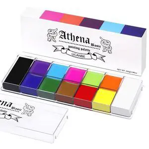 Athena Basic Face Body Paint Oil Palette, 12 Color Large Black White Professional Face Painting Makeup Kit, Facepaint Pallet for Halloween SFX Party Art Stage Costume Cosplay Clown Goth Make Up Athena Basic Face Body Paint Oil Palette, 12 Color Large Black White Professional Face Painting Makeup Kit, Facepaint Pallet for Halloween SFX Party Art Stage Costume Cosplay Clown Goth Make Up