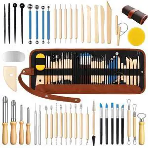 47PCS Pottery Tools Kit, Ceramic Tools, Clay Sculpting Tools | Stainless Steel Tools, Wooden Handles and Silicone Shapers for Sculpting and Carving, Ideal for Beginners and Artists 47PCS Pottery Tools Kit, Ceramic Tools, Clay Sculpting Tools | Stainless Steel Tools, Wooden Handles and Silicone Shapers for Sculpting and Carving, Ideal for Beginners and Artists