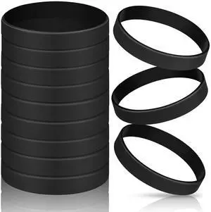 12 Pieces Rubber Bracelets, Solid Color Silicone Wristbands, Multi-Pack Blank Wristbands Bracelets for Events Rubber Bands Party (Black) 12 Pieces Rubber Bracelets, Solid Color Silicone Wristbands, Multi-Pack Blank Wristbands Bracelets for Events Rubber Bands Party (Black)
