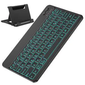 Bluetooth Tablet Keyboard Rechargeable with Backlit, Oversize Keycap | Ultra-Slim Wireless Keyboard for Samsung Tablet, iPad, Smartphone, Android/iOS/Windows, Foldable Stand, Travel Office, Black Bluetooth Tablet Keyboard Rechargeable with Backlit, Oversize Keycap | Ultra-Slim Wireless Keyboard for Samsung Tablet, iPad, Smartphone, Android/iOS/Windows, Foldable Stand, Travel Office, Black