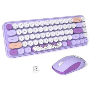 Wireless Keyboard and Mouse Cute Mouse and Keyboard 2.4G Wireless Keyboards with Colorful 68 Keys Typewriter Retro Round Keycap for PC, Laptop,Tablet,Computer Windows - Purple Colorful Wireless Keyboard and Mouse Cute Mouse and Keyboard 2.4G Wireless Keyboards with Colorful 68 Keys Typewriter Retro Round Keycap for PC, Laptop,Tablet,Computer Windows - Purple Colorful